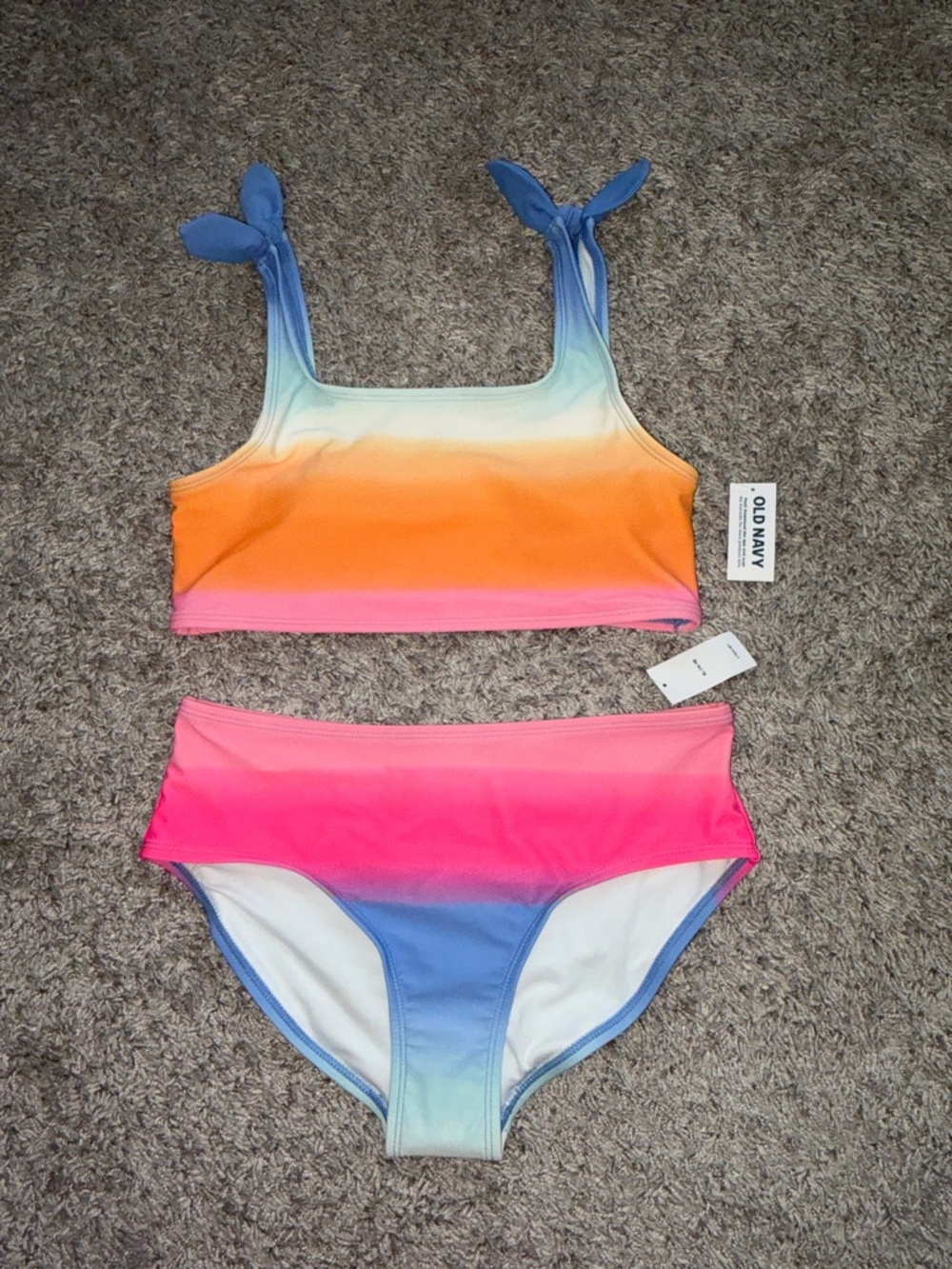 Old Navy Girls Ombre Tie-Shoulder Bikini Set - Pink, Orange, Blue 14-16